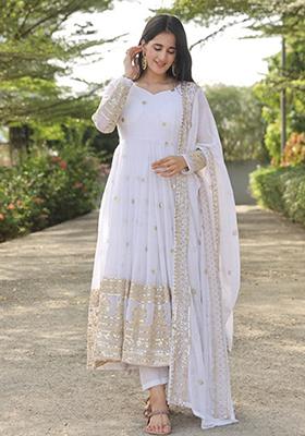 White Embroidered Georgette Kurta Set