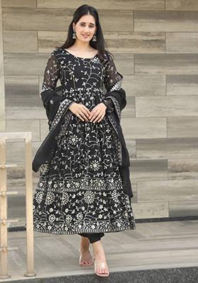 Black Embroidered Georgette Kurta Set