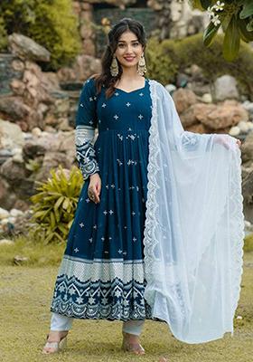 Rama Blue Embroidered Georgette Kurta Set
