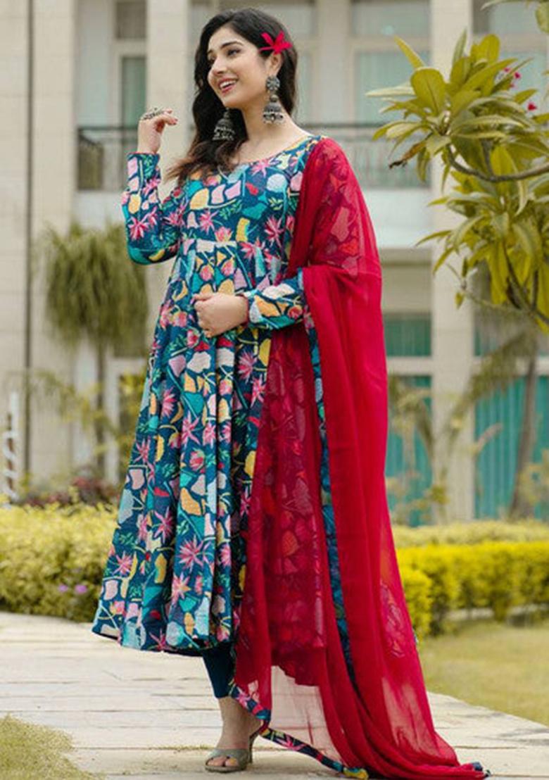 Multicolor Printed Muslin Kurta Set