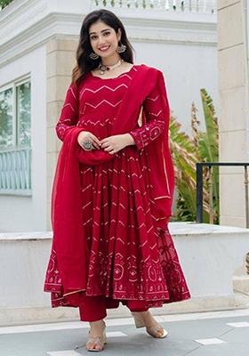 Maroon Embroidered Georgette Kurta Set