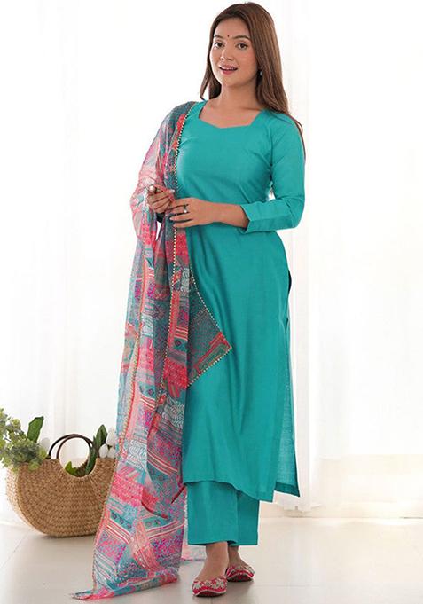 Rama Blue Solid Silk Kurta Set