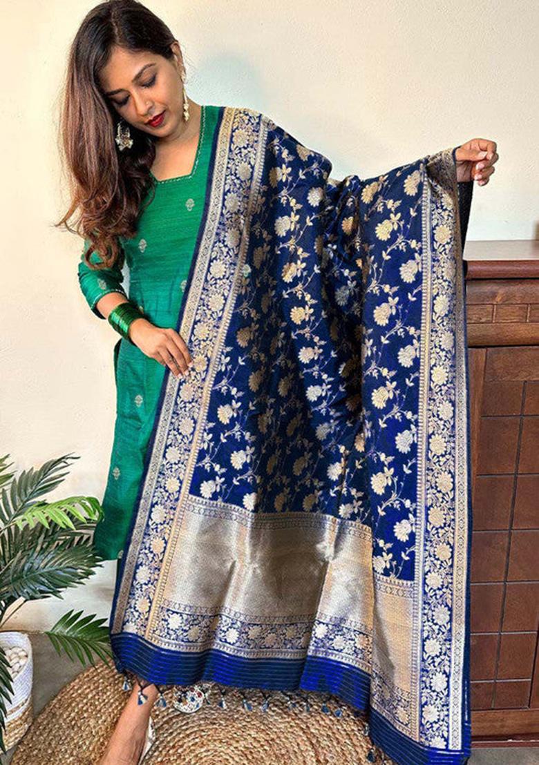 Rama Blue Woven Silk Kurta Set