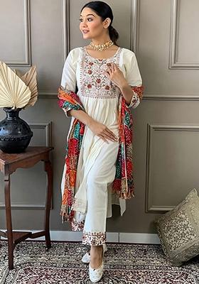 White Embroidered Silk Kurta Set
