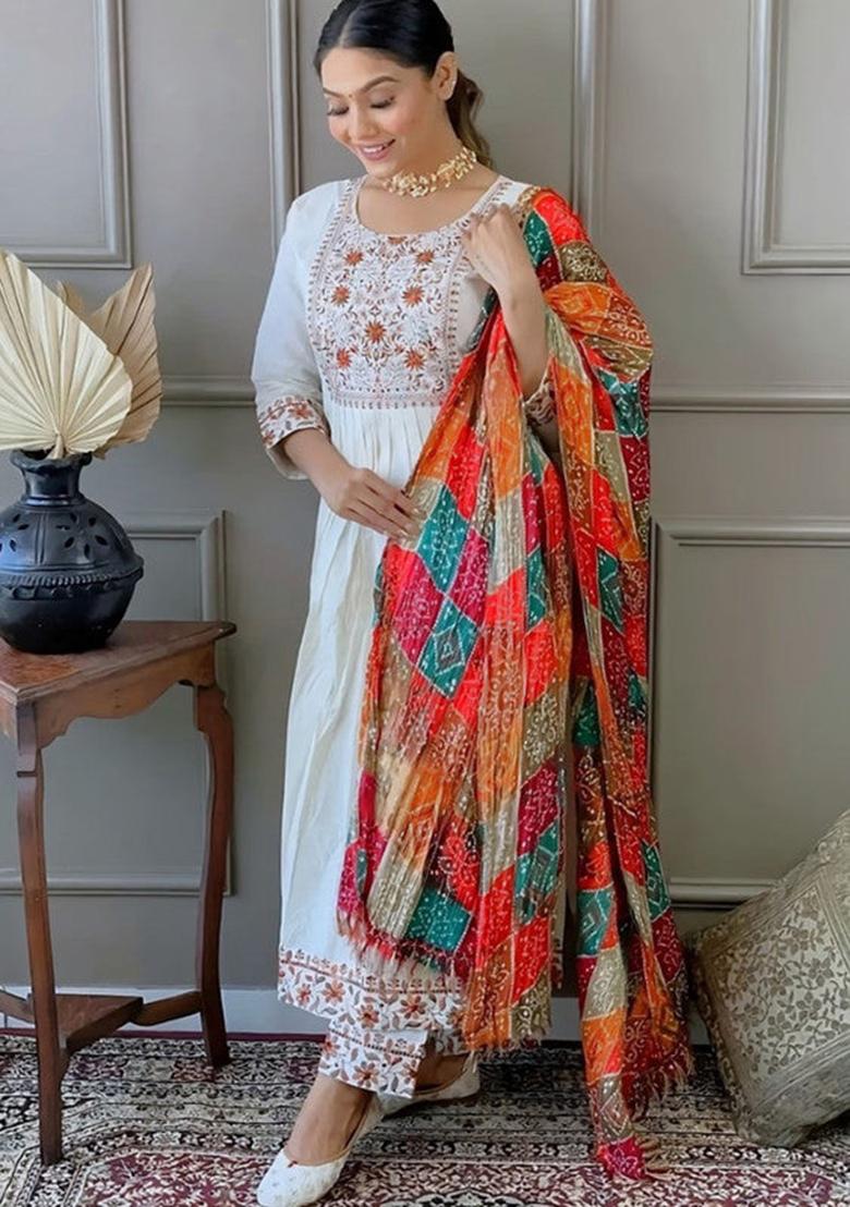 White Embroidered Silk Kurta Set