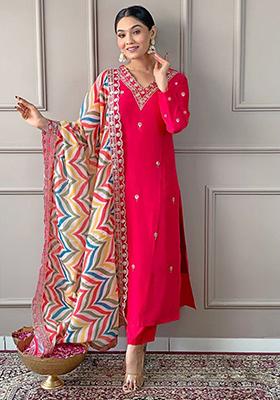 Pink Embroidered Silk Kurta Set