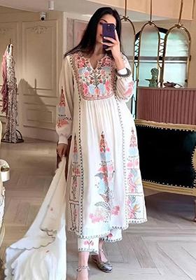 White Embroidered Georgette Kurta Set
