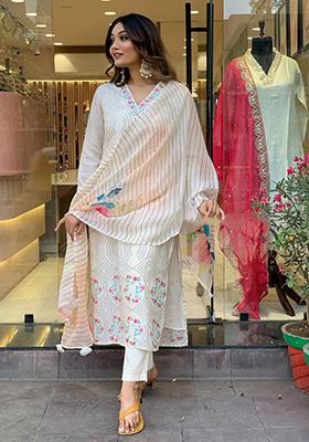 White Embroidered Organza Kurta Set