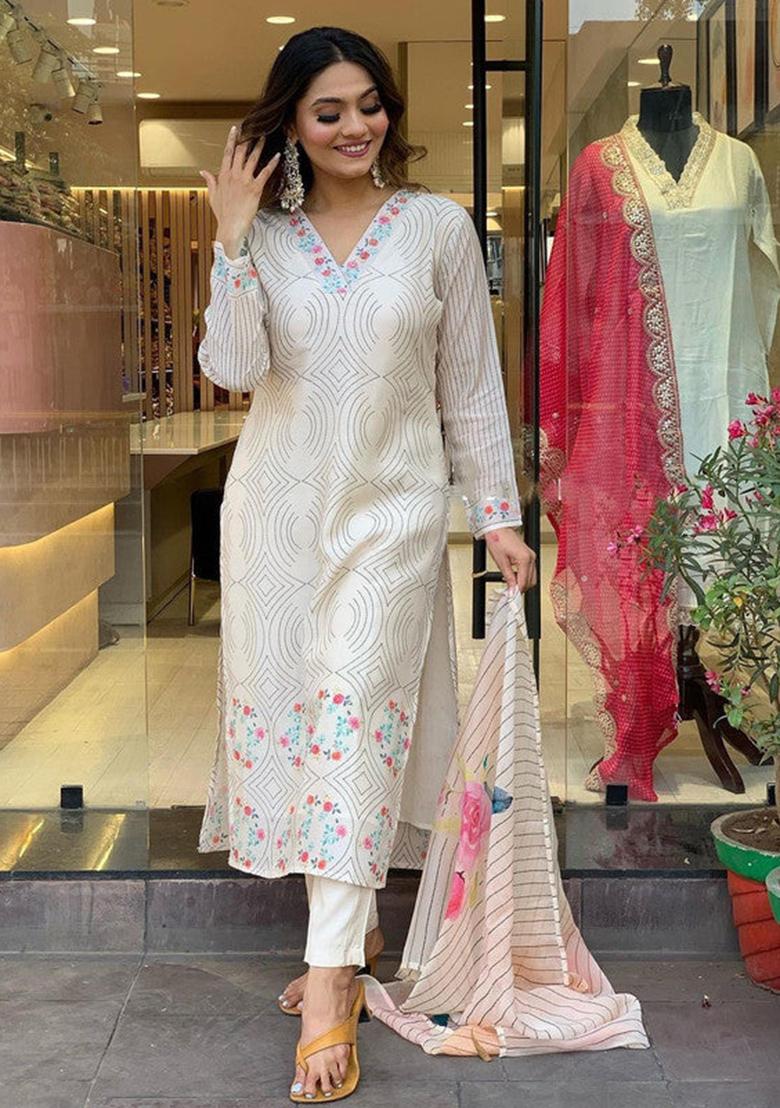 White Embroidered Organza Kurta Set