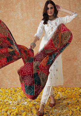 White Embroidered Chanderi Kurta Set