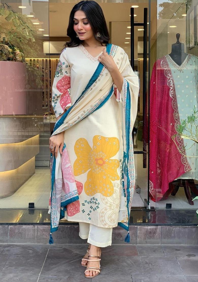 White Embroidered Rayon Kurta Set