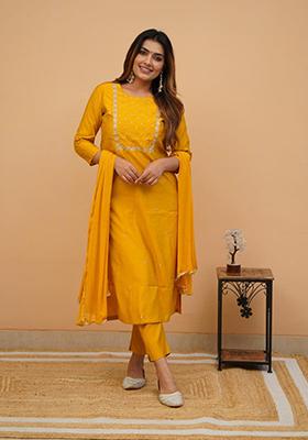 Peach Embroidered Rayon Kurta Set