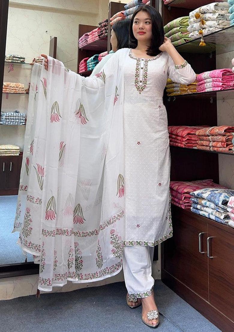 White Embroidered Georgette Kurta Set