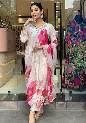 White Embroidered Crepe Kurta Set