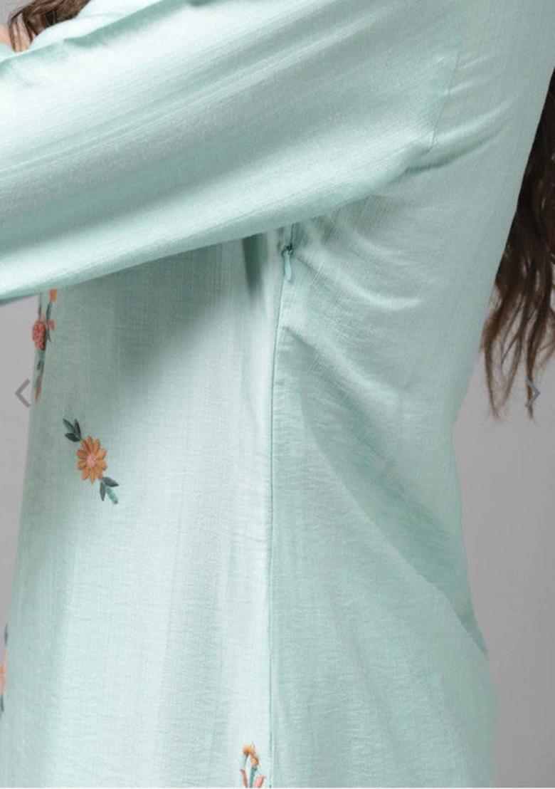 Sky Blue Embroidered Rayon Kurta Set