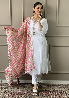White Embroidered Viscose Kurta Set
