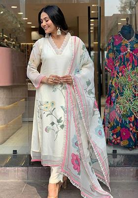 White Embroidered Organza Kurta Set