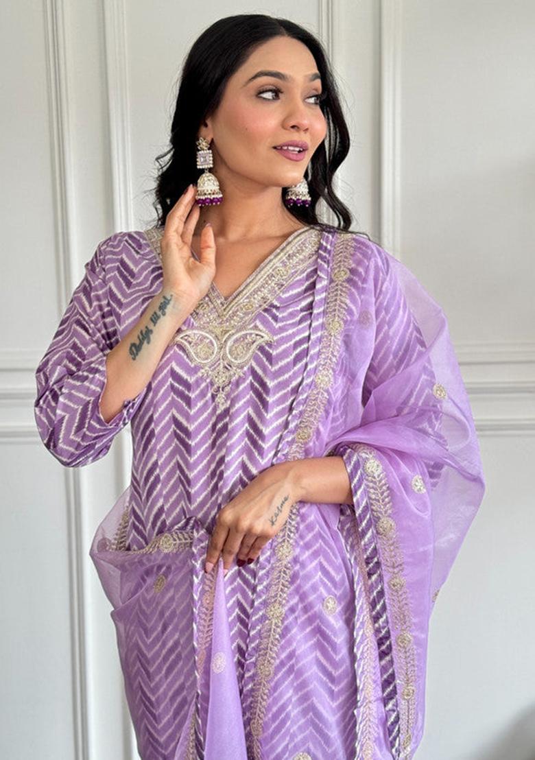 Pink Embroidered Crepe Kurta Set