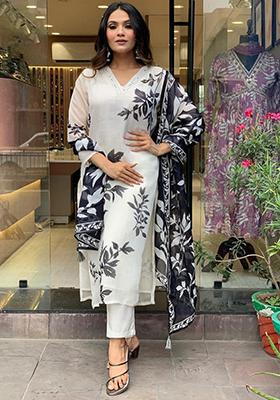 White Embroidered Viscose Kurta Set