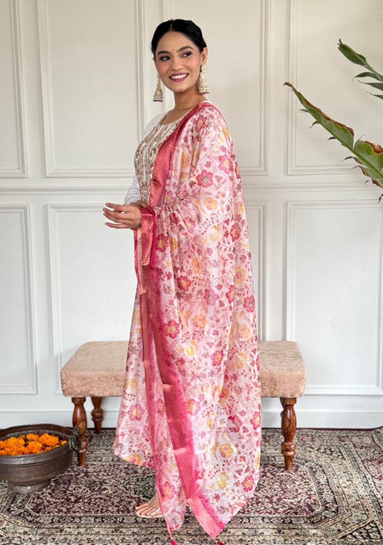 White Embroidered Viscose Kurta Set