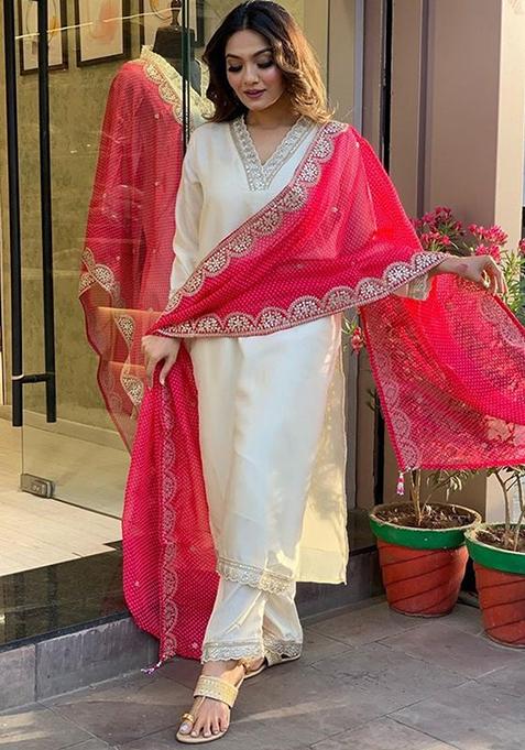 White Embroidered Viscose Kurta Set