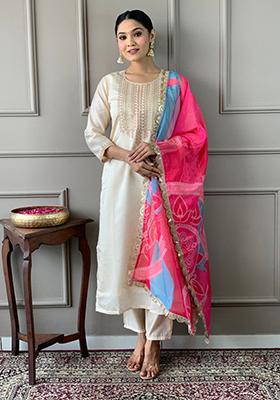 White Embroidered Viscose Kurta Set