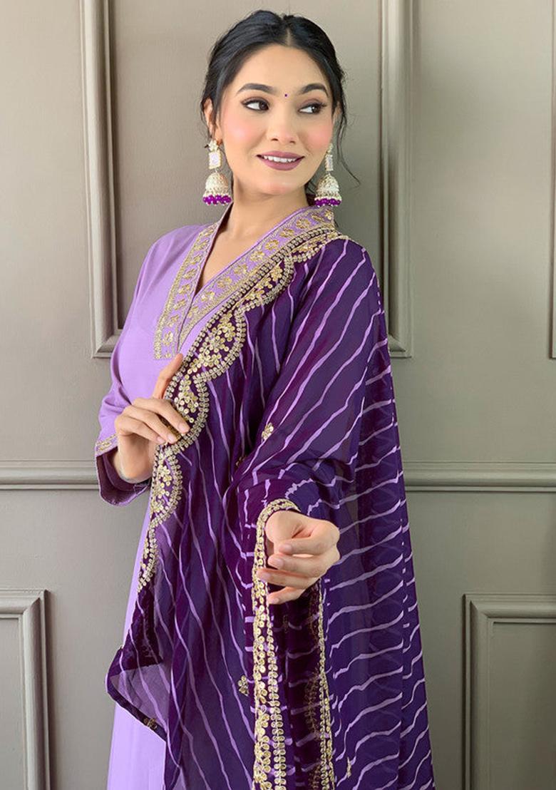 Purple Embroidered Viscose Kurta Set