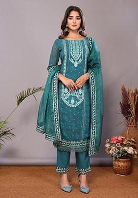 Rama Green Embroidered Georgette Kurta Set