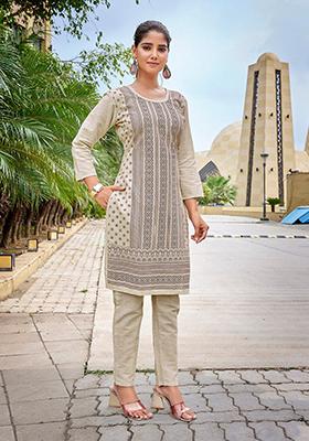 Black Printed Cotton Kurta Set