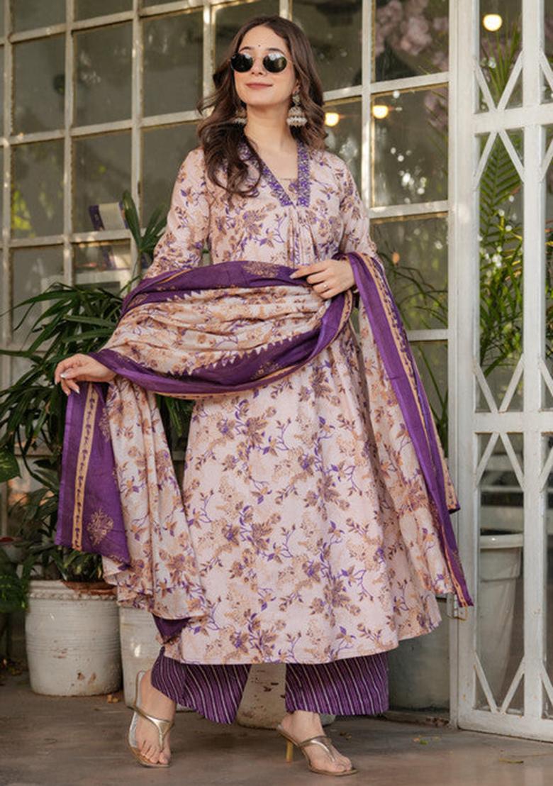 White Printed Cotton Kurta Set