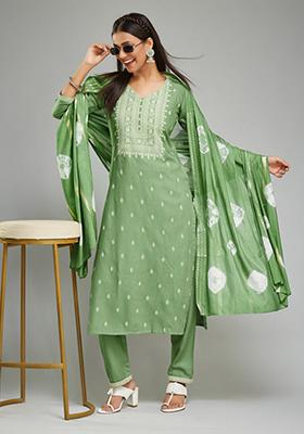 Pista Green Printed Rayon Kurta Set