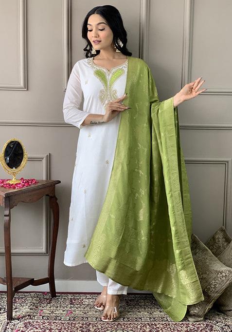 White Embroidered Viscose Kurta Set