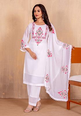 White Embroidered Georgette Kurta Set
