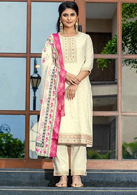 White Embroidered Cotton Kurta Set