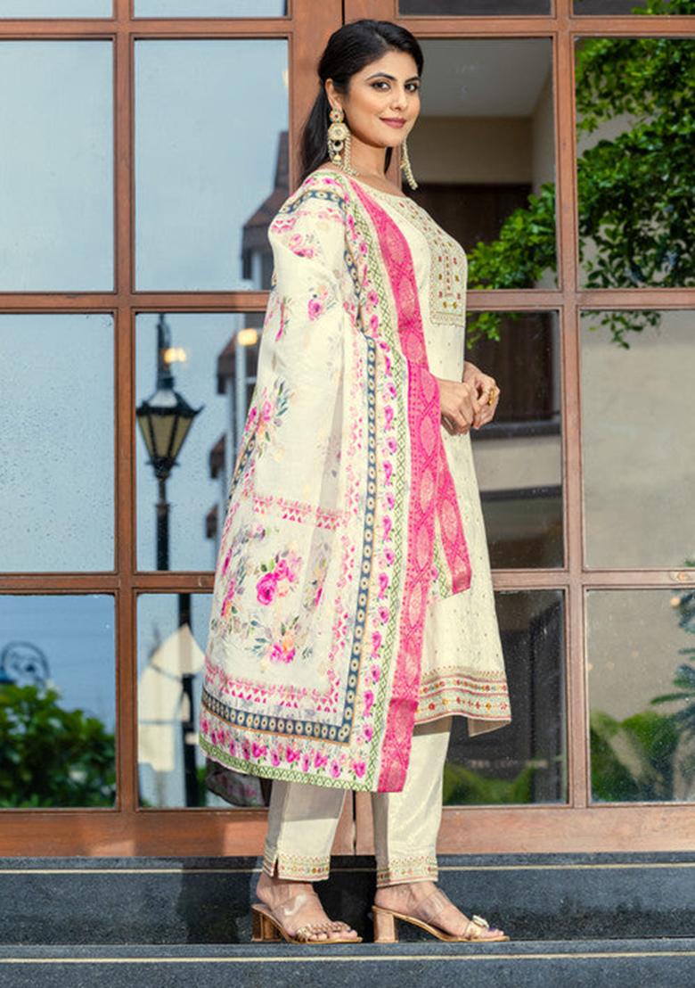 White Embroidered Cotton Kurta Set