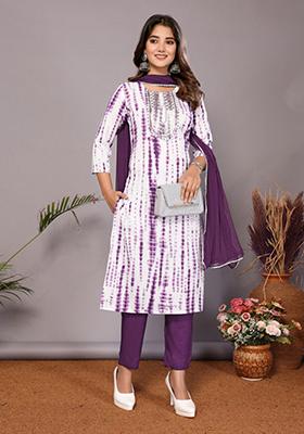 Purple Embroidered Viscose Kurta Set