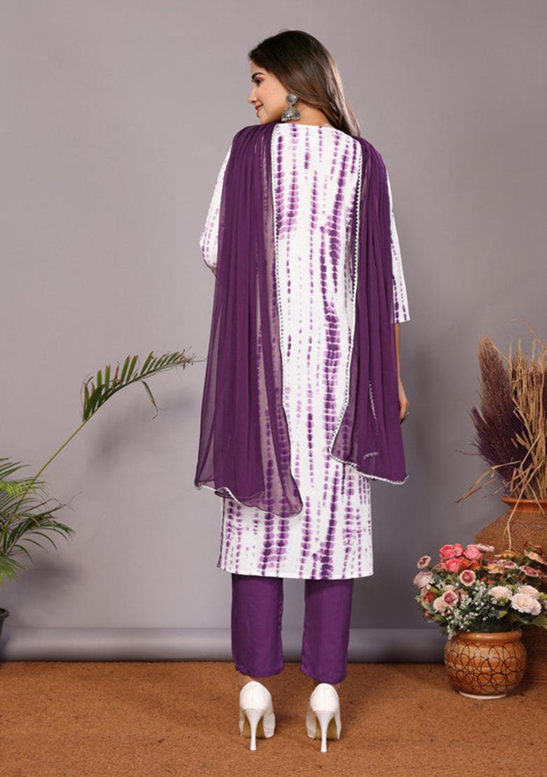 Purple Embroidered Viscose Kurta Set
