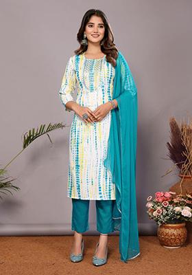 Sky Blue Embroidered Viscose Kurta Set