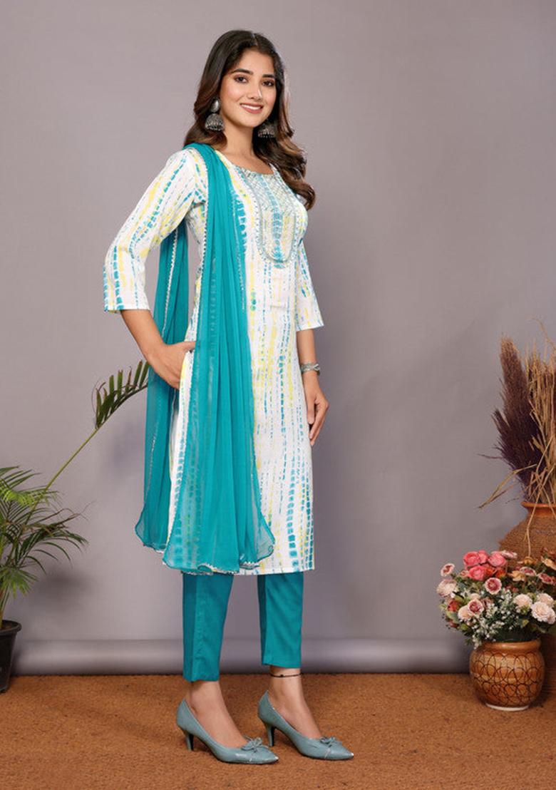 Sky Blue Embroidered Viscose Kurta Set