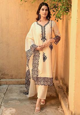 White Embroidered Viscose Kurta Set