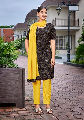 Black Printed Crepe Kurta Set