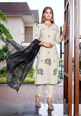 White Embroidered Viscose Kurta Set