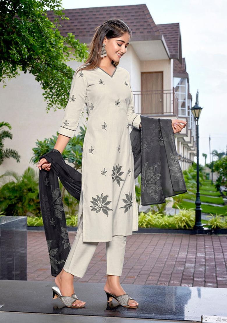 White Embroidered Viscose Kurta Set