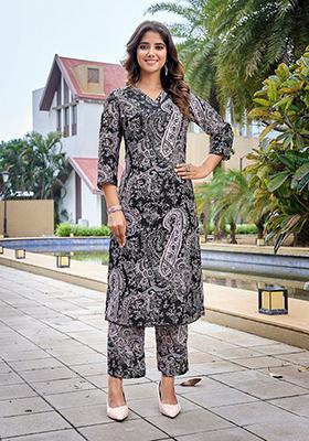 Black Printed Viscose Kurta Set