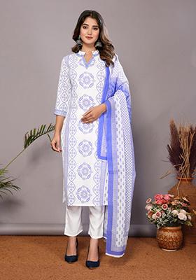White Printed Viscose Kurta Set