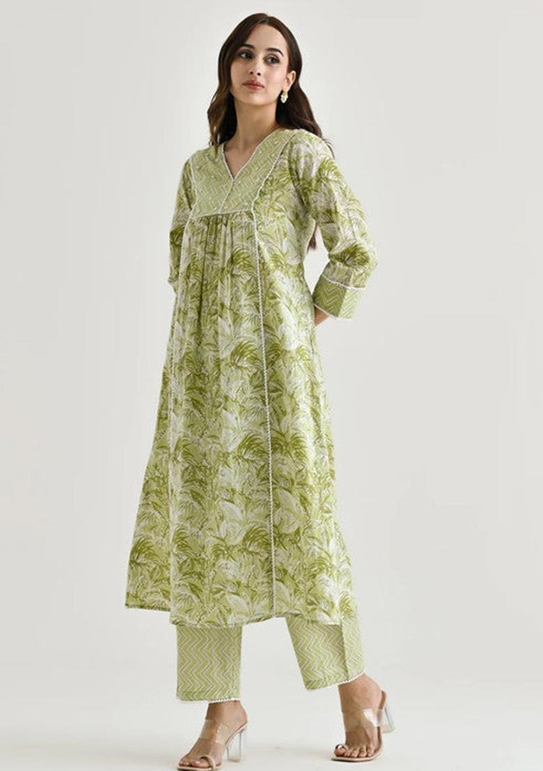 Yellow Printed Cotton Kurta Set
