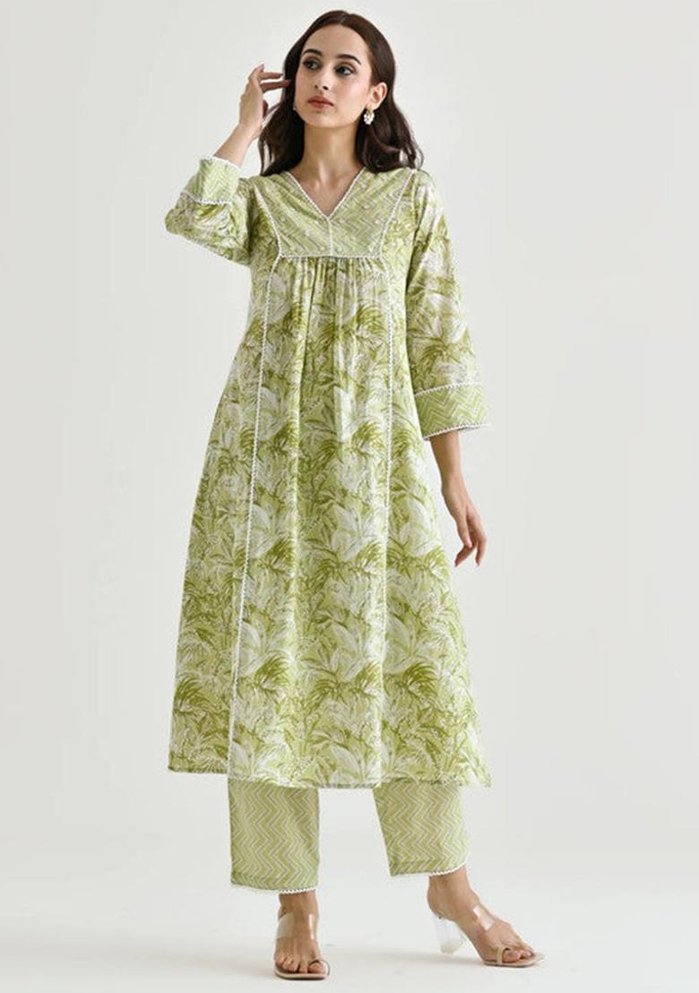 Yellow Printed Cotton Kurta Set