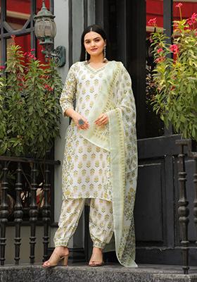 Yellow Printed Muslin Kurta Set