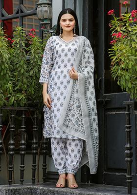Grey Printed Muslin Kurta Set