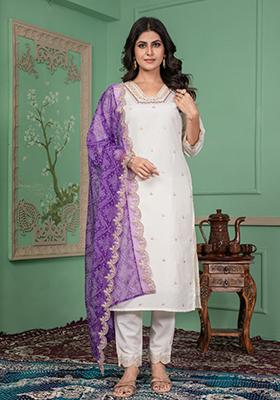 White Embroidered Silk Kurta Set